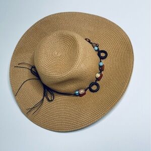 Royal Resortwear woven beaded turquoise and wood leather lace Sun hat for Sumner